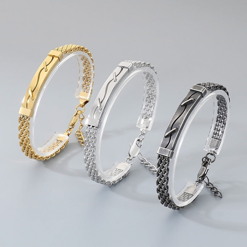 Kemstone ID Bar Bracelet for Men Curved Plate Titanium Steel Mesh Chain KB212804-KFC