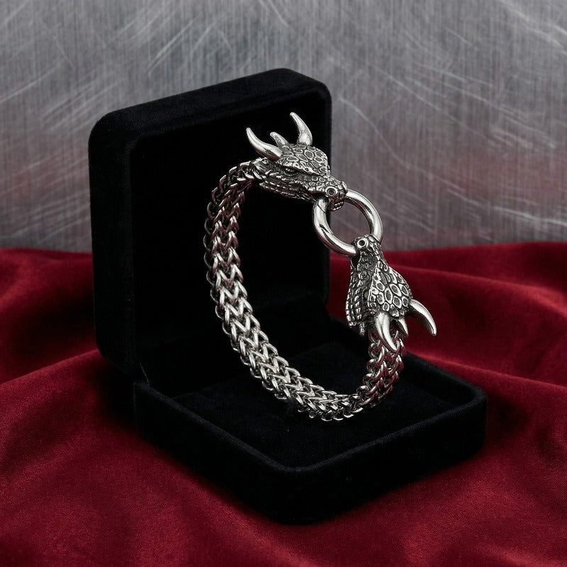 Kemstone Dragon Head Bracelet for Men Titanium Steel Cuban Chain Vintage Dark Finish KB140349-KJX