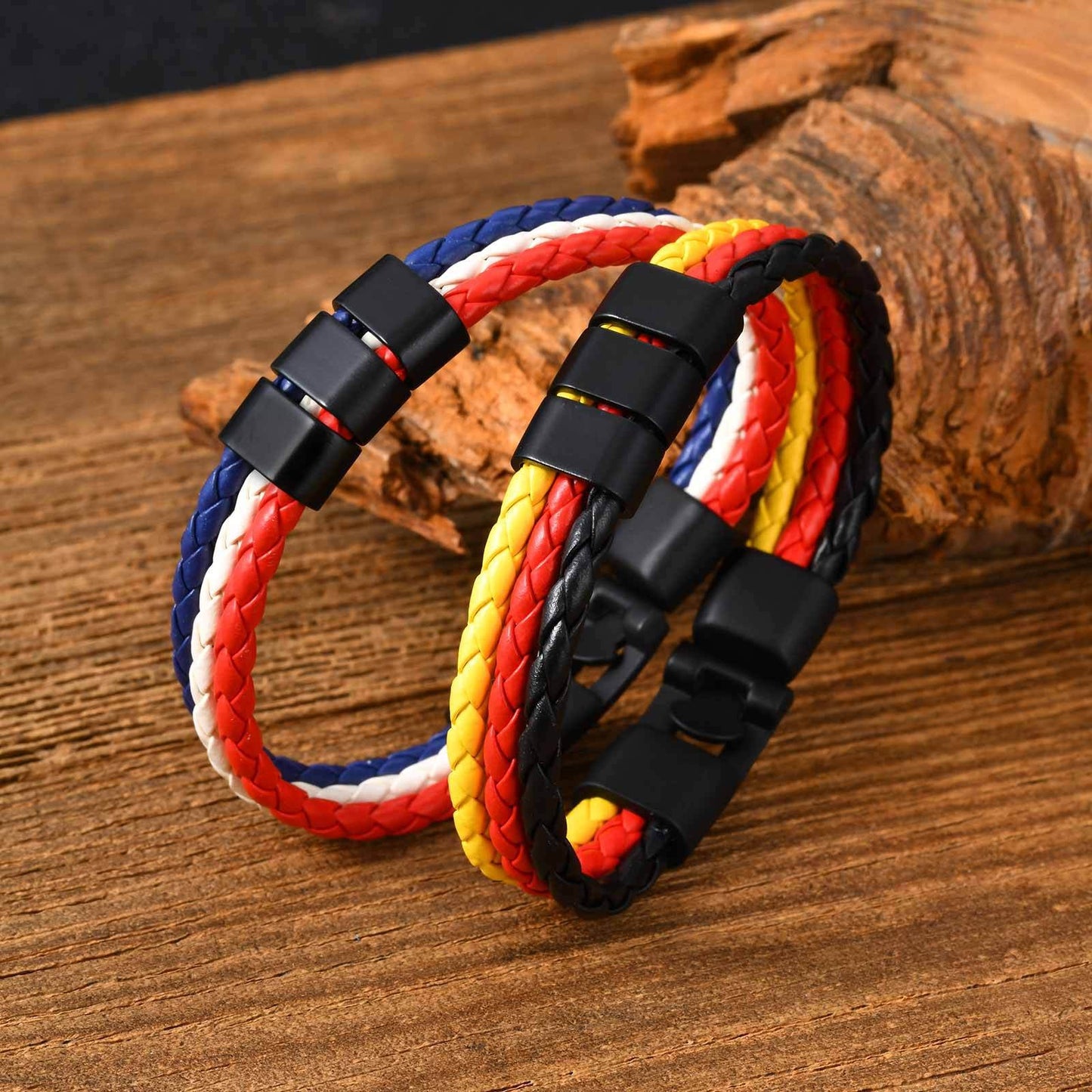 Kemstone Triple Layer Braided Leather Bracelet – Multicolor for Men BL-827