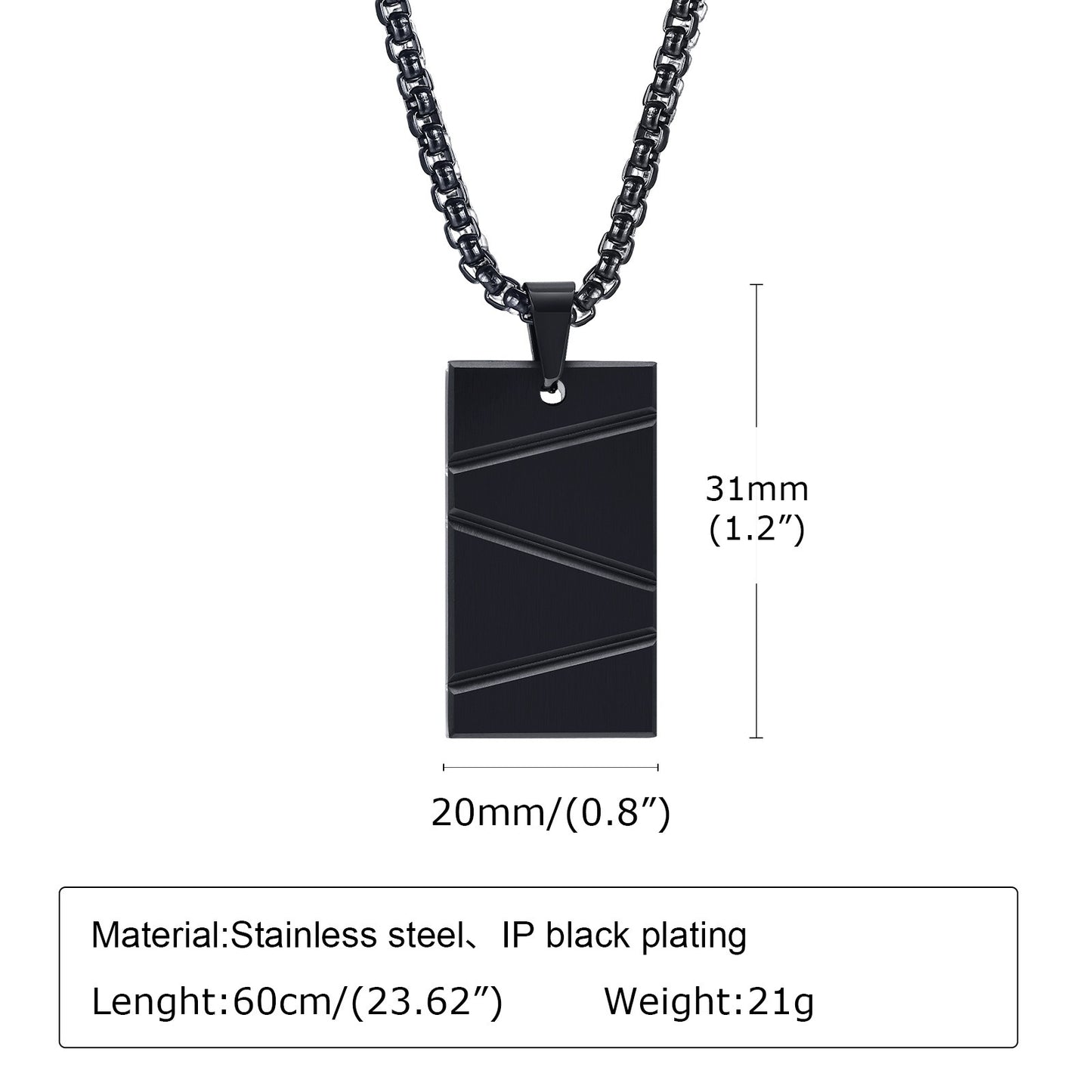 Kemstone Rectangle Bar Pendant Necklace – Stainless Steel for Men PN-1927