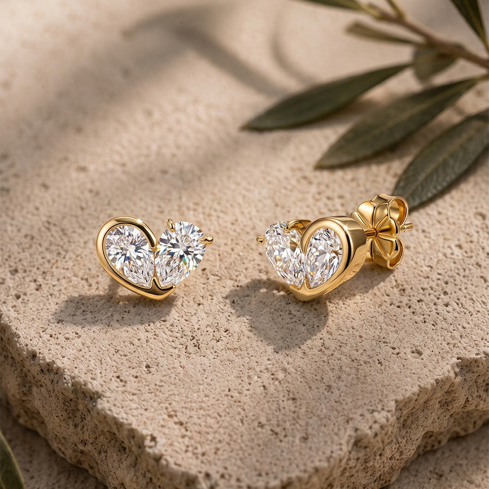 Kemstone Pear Cut Moissanite Heart Earrings for Women 925 Sterling Silver Studs SMOE30
