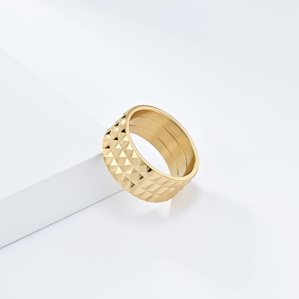 Kemstone Faceted Geometric Ring for Men & Women Stainless Steel K-R851
