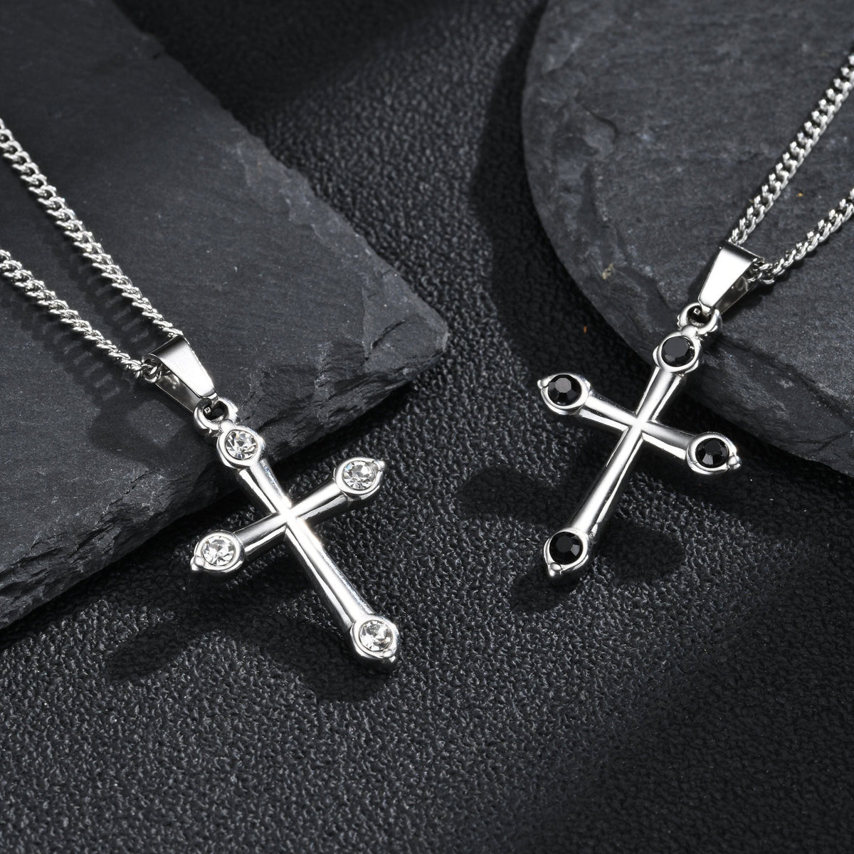 Kemstone Black Cubic Zirconia Cross Necklace for Men Stainless Steel PN-2488