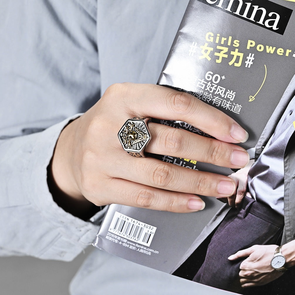 Kemstone Skull Ring for Men – Stainless Steel Gothic Emblem K-R833