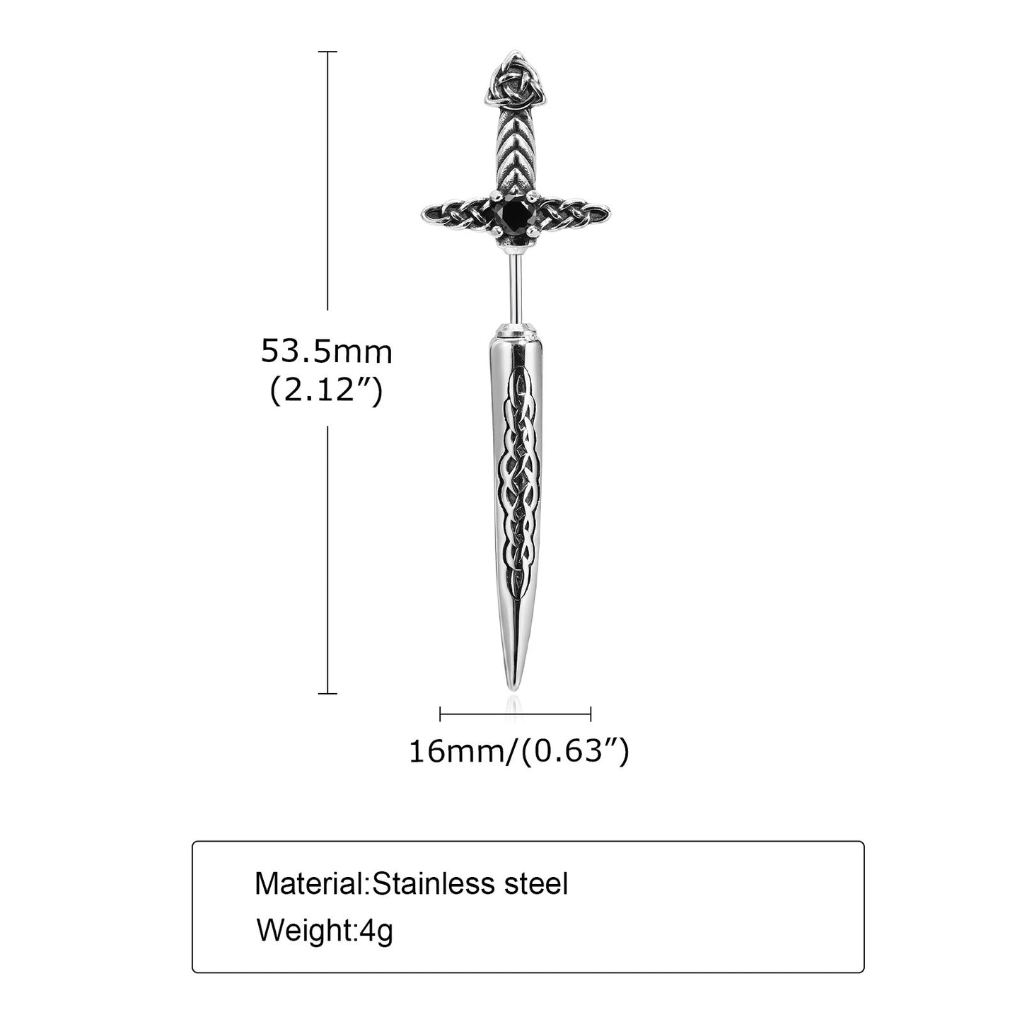 Kemstone Stainless Steel Celtic Sword Stud Earring – Gothic Dagger Jewelry for Men ES-406