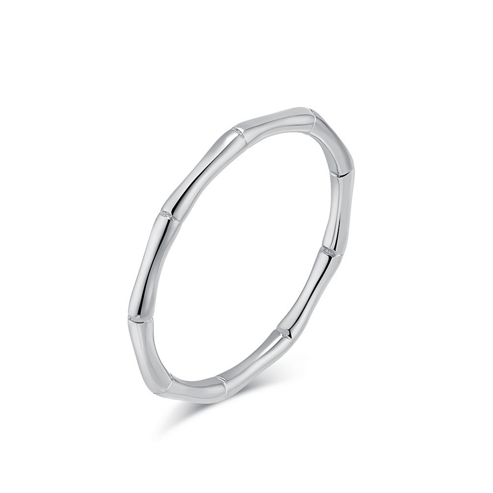 Elegante anillo de acero inoxidable para mujer inspirado en el bambú - Estilo minimalista INS K-R946