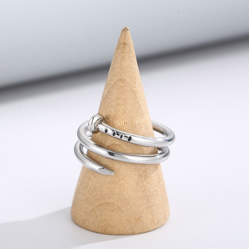 Anillo de resorte Kemstone para hombre - Anillo de acero inoxidable pulido con diseño de uñas, regalo KR104535