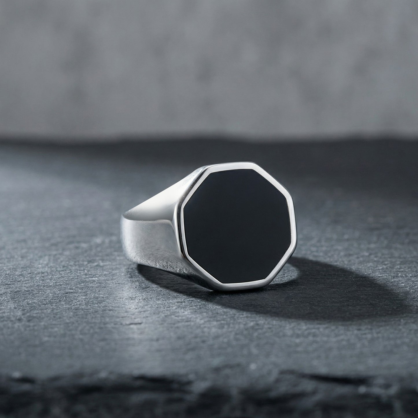 Kemstone Stainless Steel Punk Hexagonal Black Resin Ring for Men C-1088