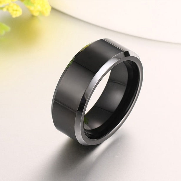 Kemstone Black 8mm Tungsten Carbide Ring for Men - Durable Anti-Scratch TCR-032