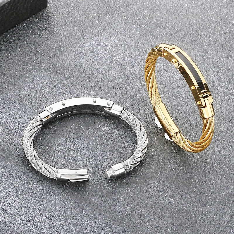 Kemstone Carbon Fiber Curved Plate Bracelet for Men – Titanium Steel with Vintage Wire Design KB210557-KFC