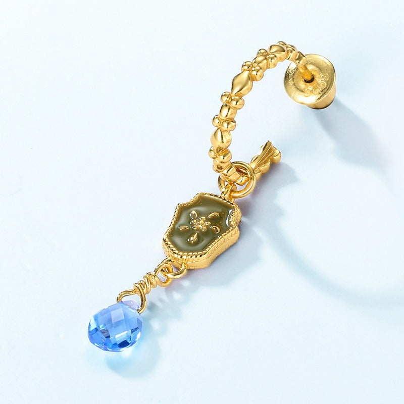 Pendientes Kemstone con diseño floral original, hechos a mano, en plata de ley S925 con incrustaciones de cristal azul, para mujer.