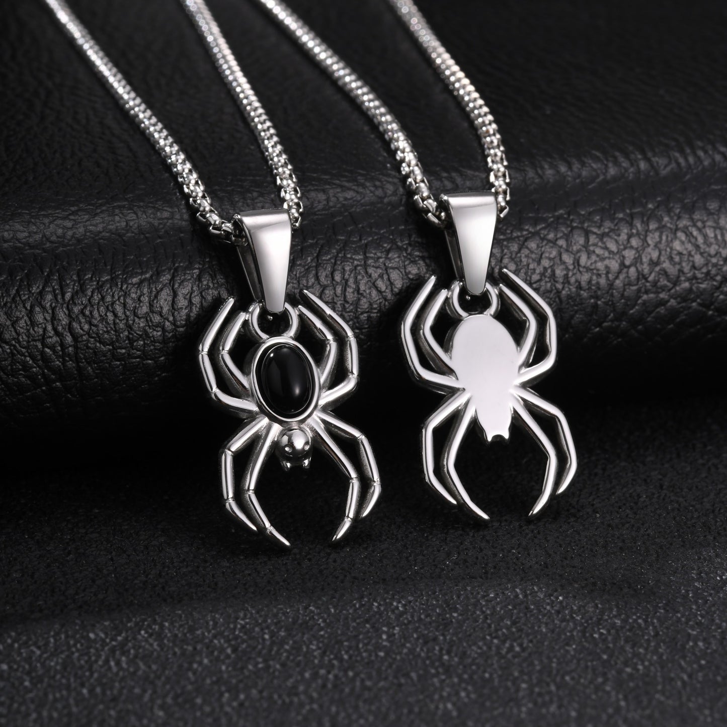 Kemstone Black Agate Spider Pendant Necklace for Men Stainless Steel Gothic PN-2453