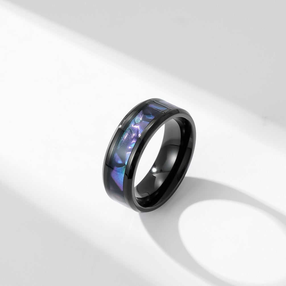 Kemstone Men’s Titanium Steel Ring – Black Band with Purple Inlay K-R638