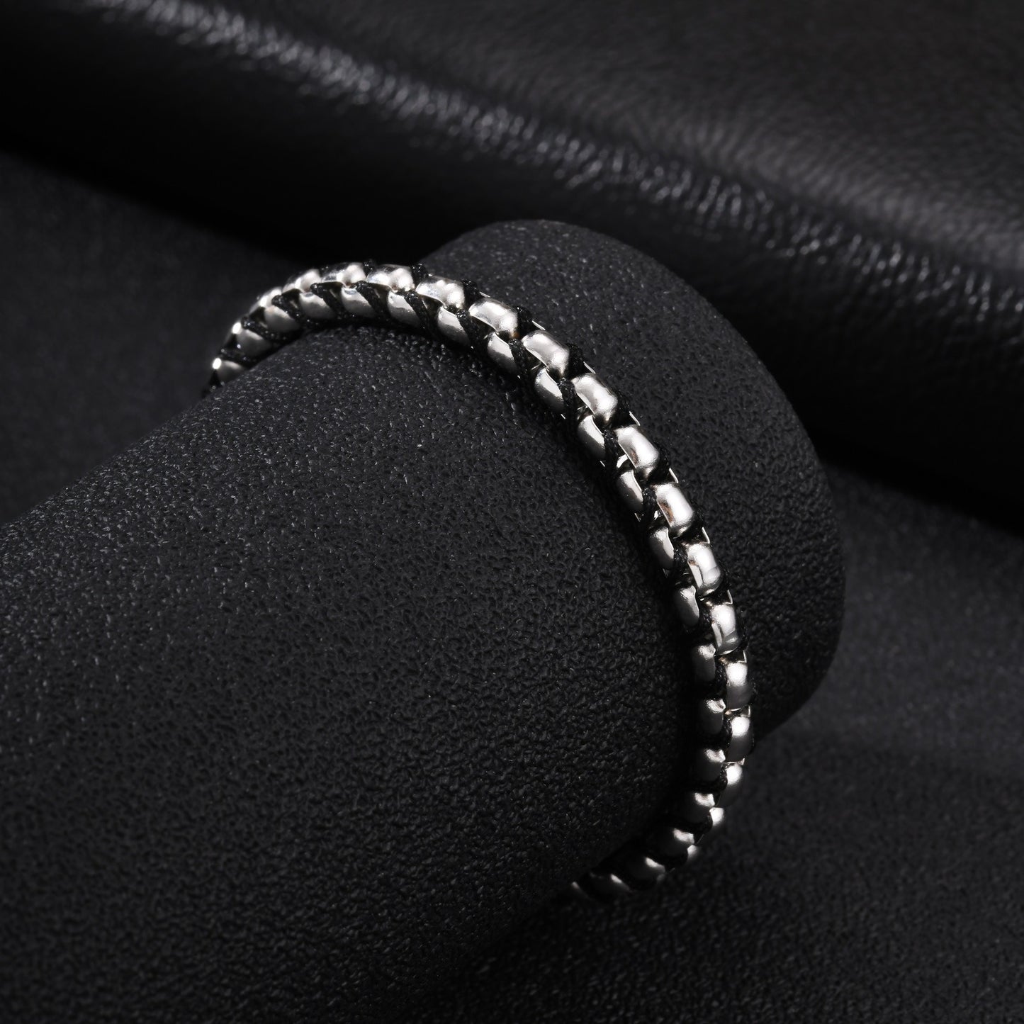 Kemston Stainless Steel Bead Rope Bracelet for Men Hip Hop Woven Chain Design BR-3170S