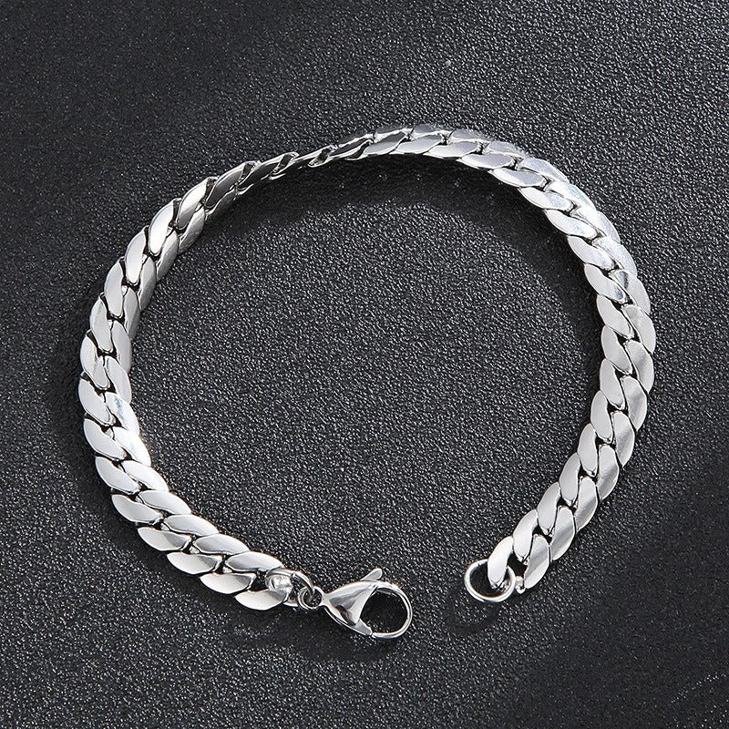 Kemstone Men's Stainless Steel Flat NK Chain Bracelet - Modern Minimalist Unisex Jewelry for Daily Wear & Gift KB138281-Z