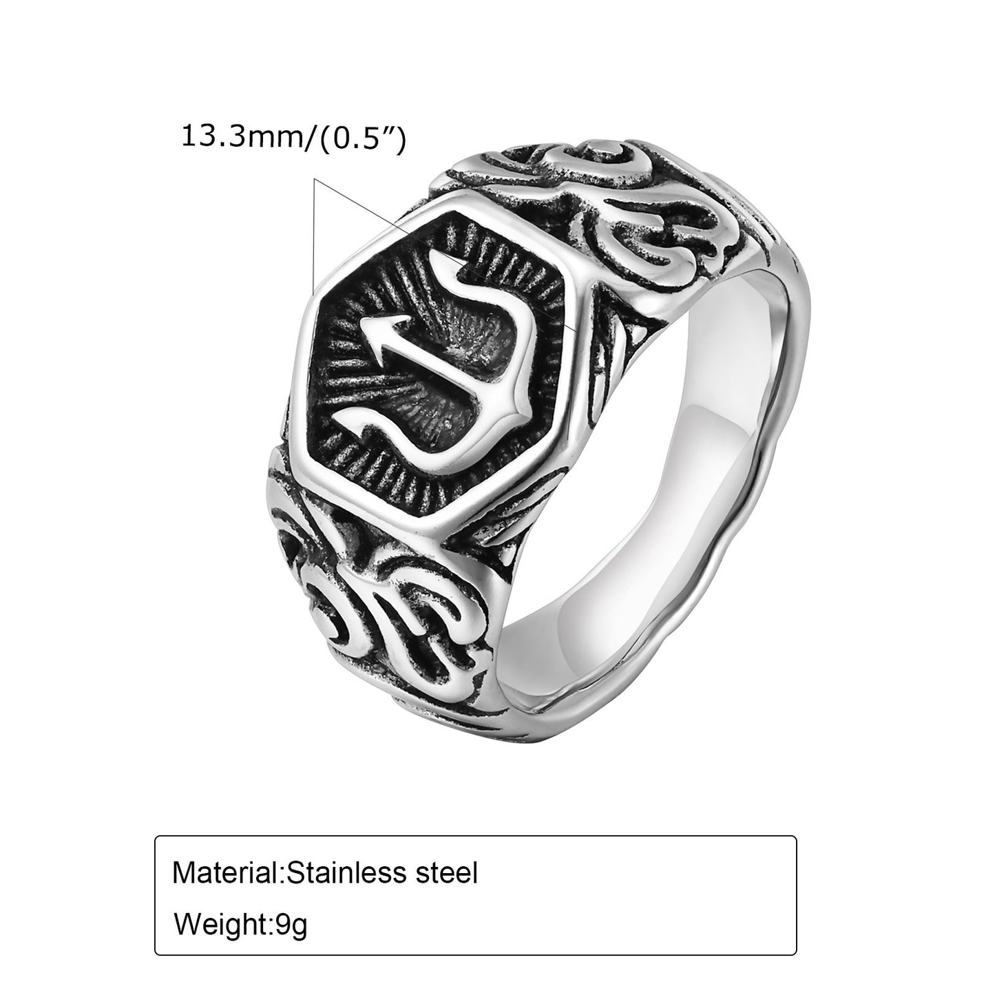 Kemstone Men’s Stainless Steel Trident Ring – Silver Viking Style RC-642