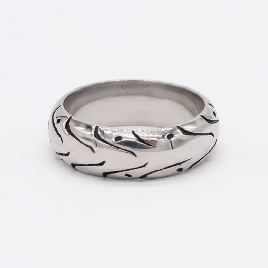 Kemstone Patterned Ring for Men Titanium Steel Curved Grooves R1434