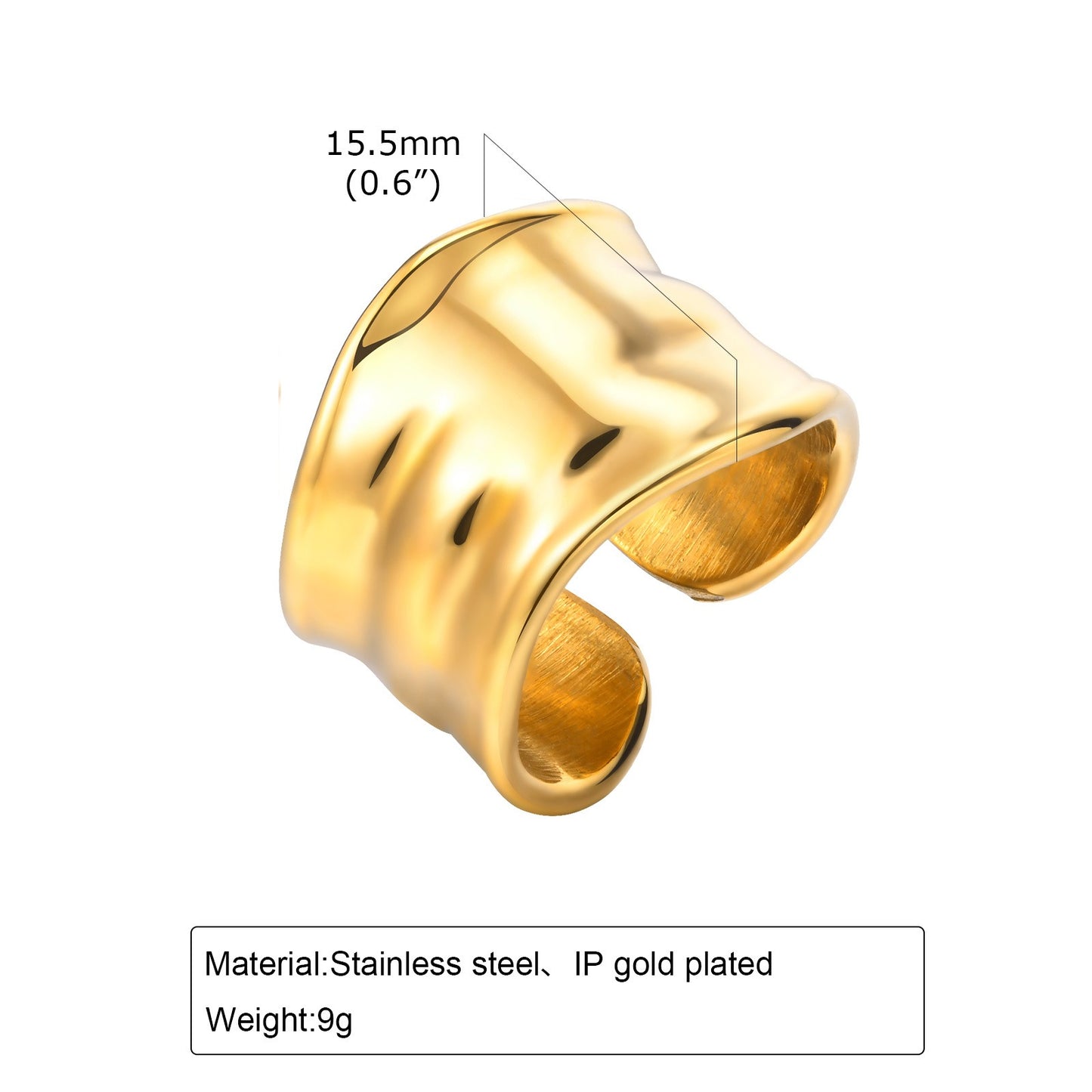Anillo ajustable de acero inoxidable Kemstone con textura irregular martillada para mujer RC-665