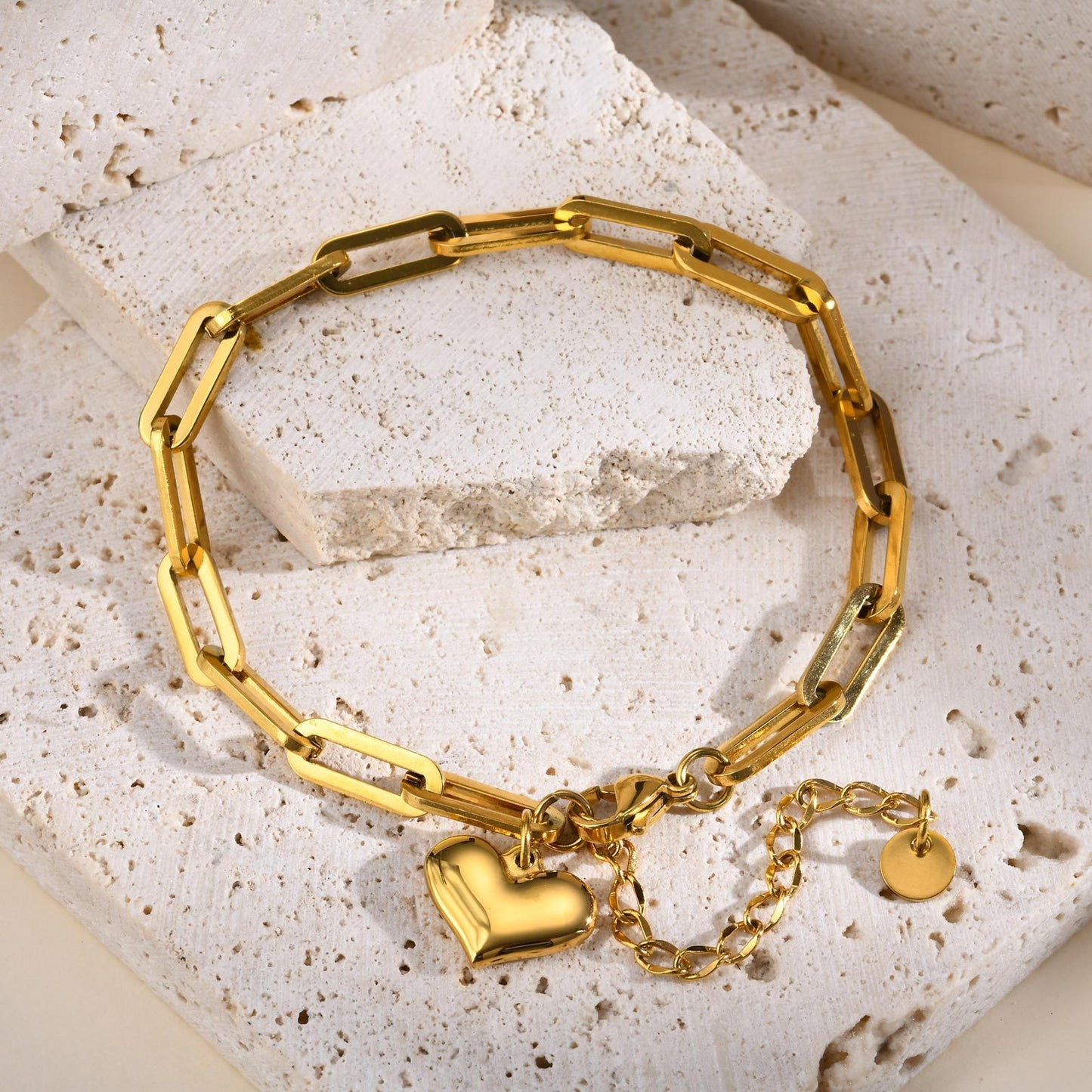 Pulsera de cadena cuadrada de acero inoxidable con colgante de corazón: joyería minimalista en tono dorado para mujer, un regalo elegante para tus seres queridos BR-1988
