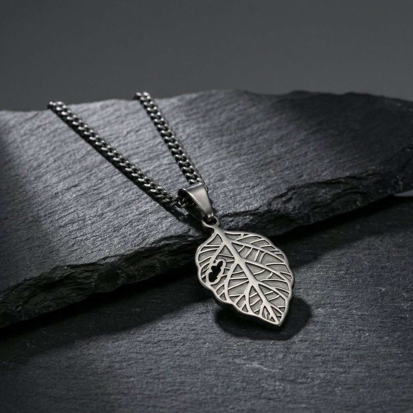 Kemstone Stainless Steel Leaf Pendant Necklace for Men – Vintage Nature-Inspired Design PN-2322