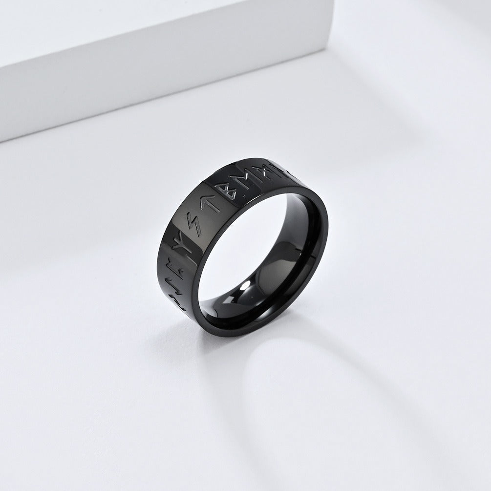 Kemstone Men’s Titanium Steel Viking Rune Ring – Vintage Norse Style K-R916