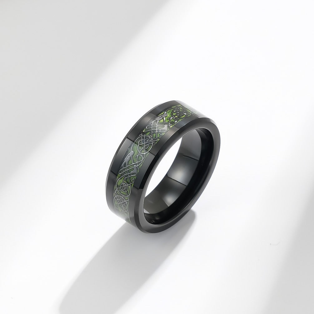 Kemstone Men’s Tungsten Dragon Ring – Carbon Fiber Inlay Gothic Band K-T025