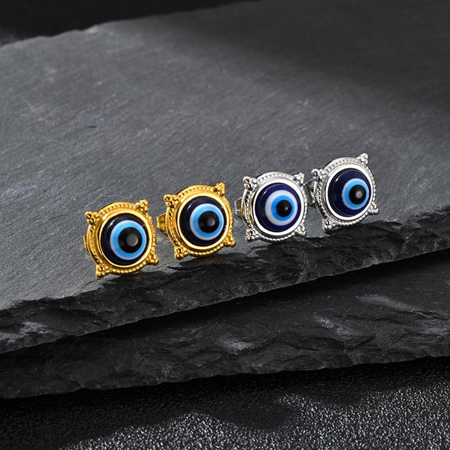 Kemstone Stainless Steel blue eye Stud Earrings for Men & Women ES-797