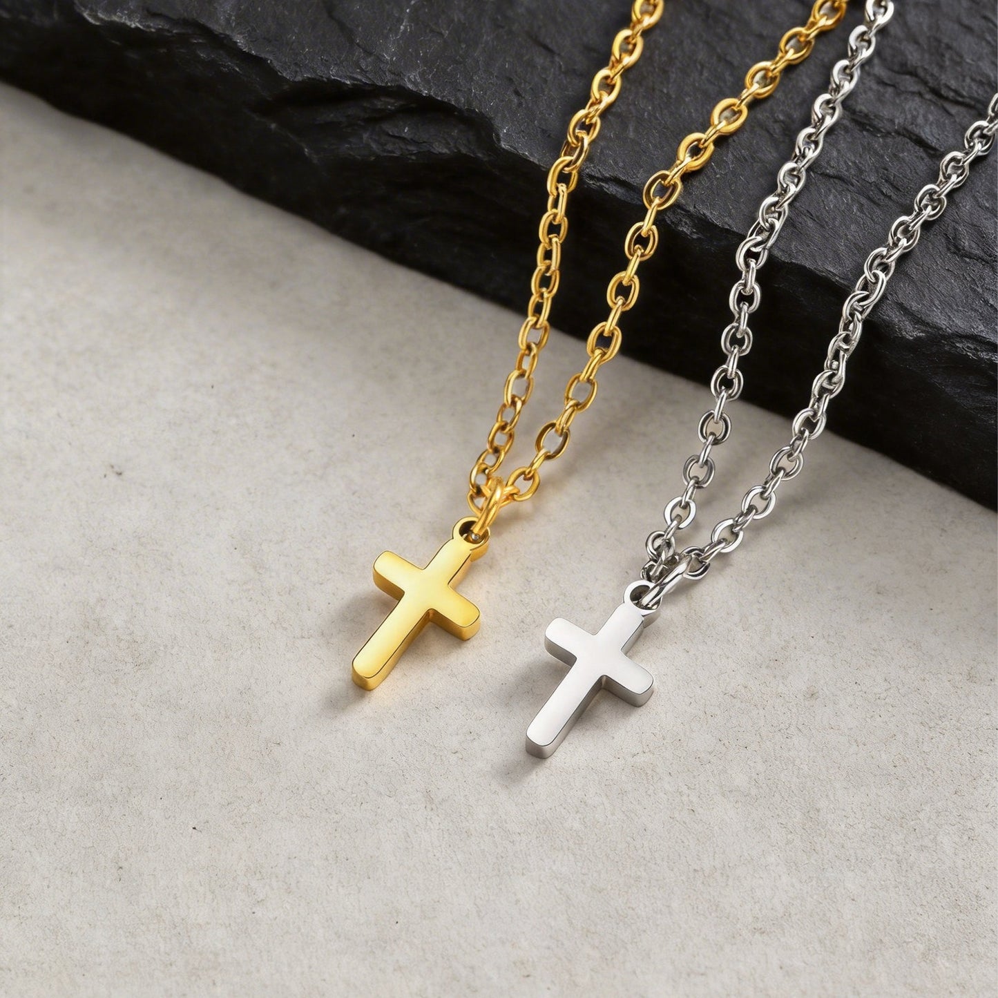 Kemstone Stainless Steel Minimal Cross Pendant Necklace for Men & Women Gold Silver PN-2289