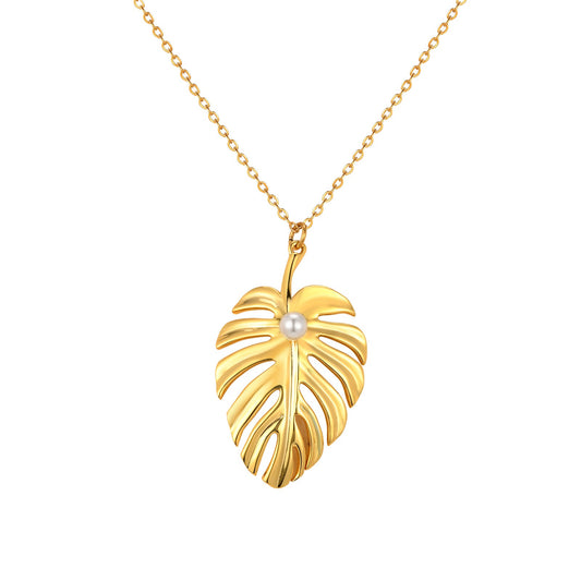 18K Gold-Plated Stainless Steel & Copper Leaf Pendant Necklace – A Nature-Inspired Bohemian Talisman NC-1914