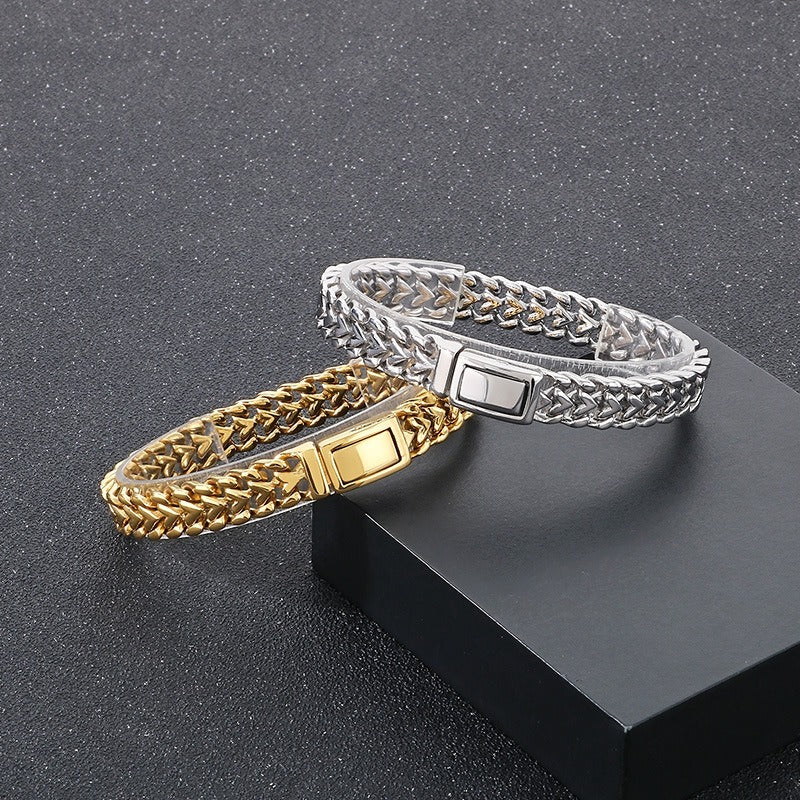 Kemstone Men’s Gold Heart-Link Chain Bracelet – Polished Stainless Steel Gothic Street Jewelry KB182583-KJX