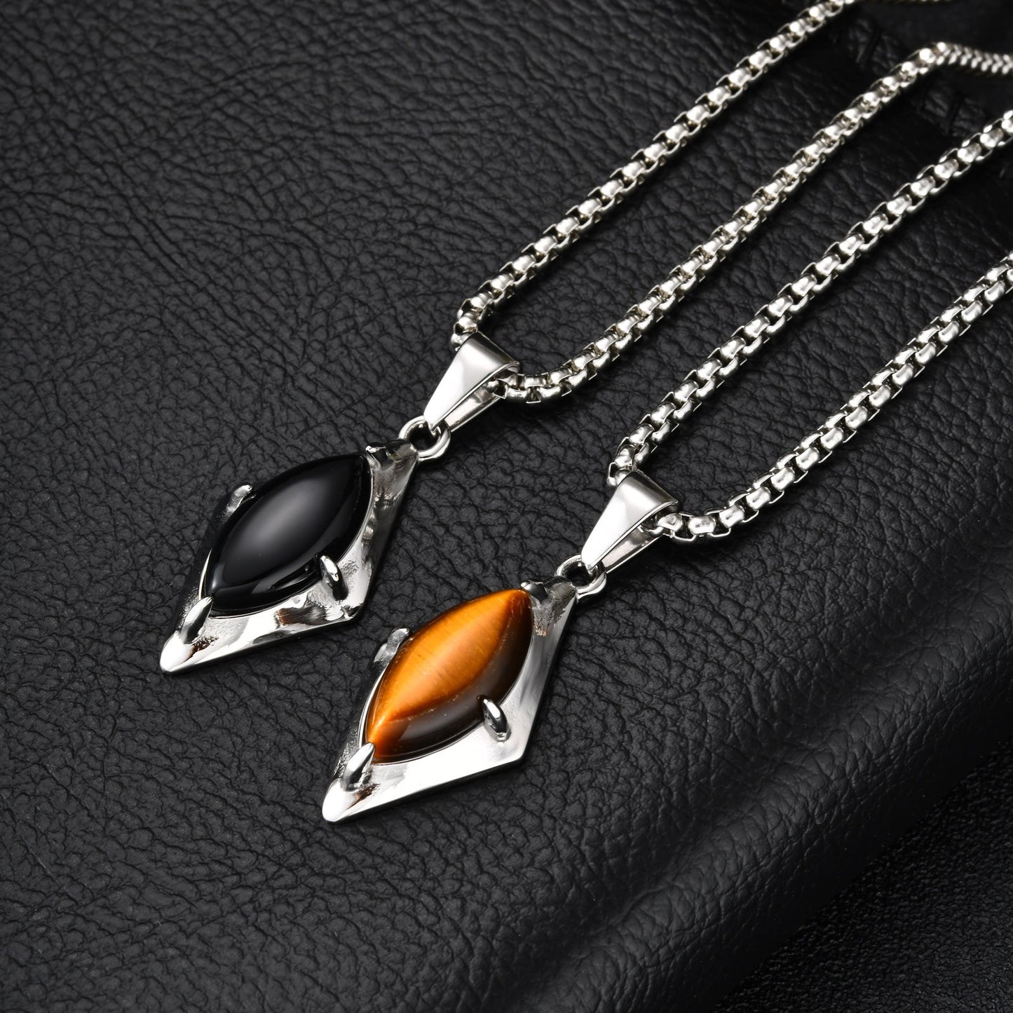 Kemstone Stainless Steel Tiger Eye Agate Pendant Necklace for Men PN-2271