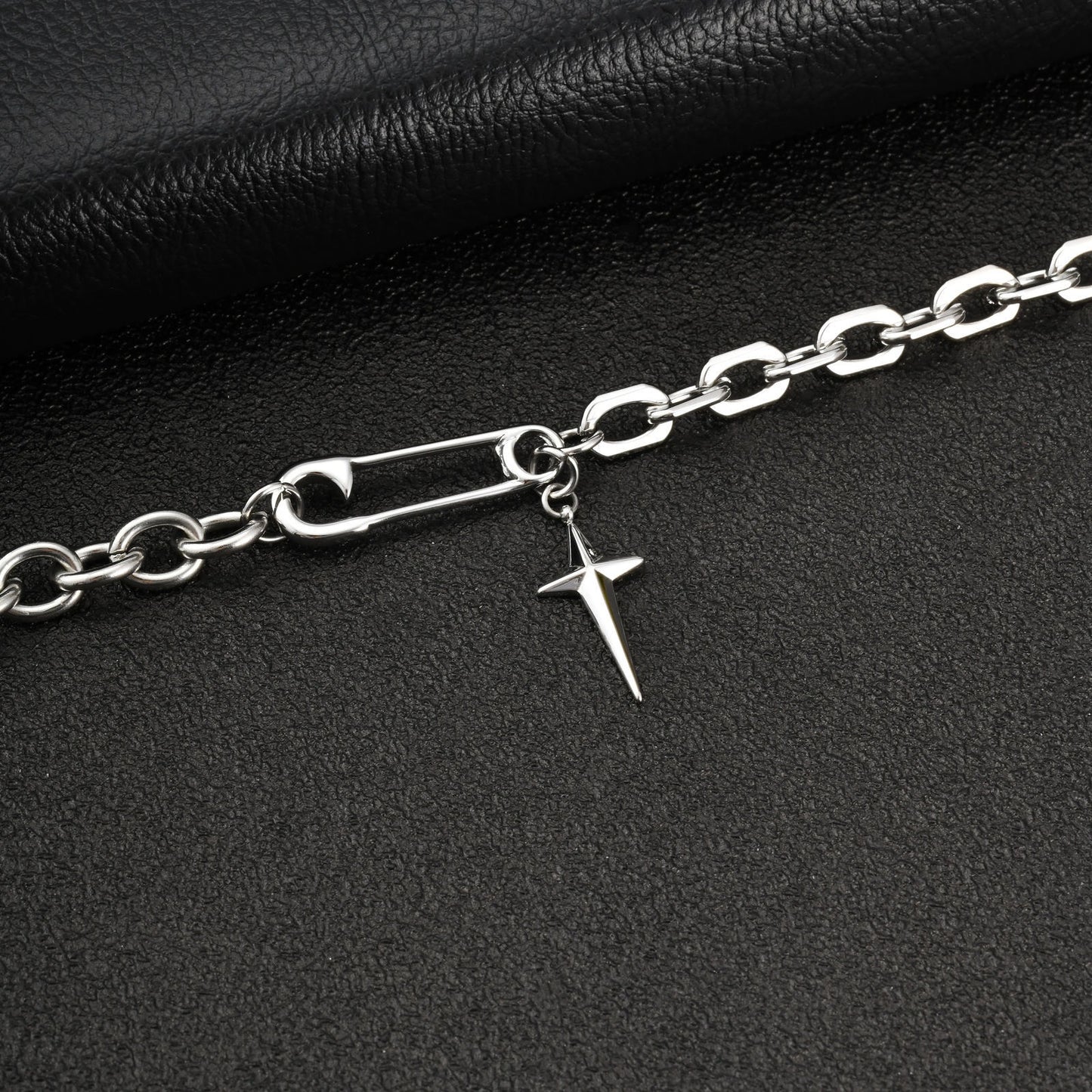 Kemstone Stainless Steel Pin Chain Choker Necklace with Star Charm for Men Women NC-2835