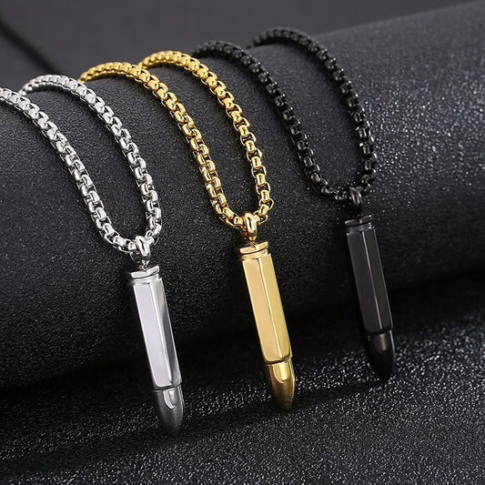 Kemstone Men’s Titanium Steel Bullet Pendant Necklace Minimalist KP99569-KFC