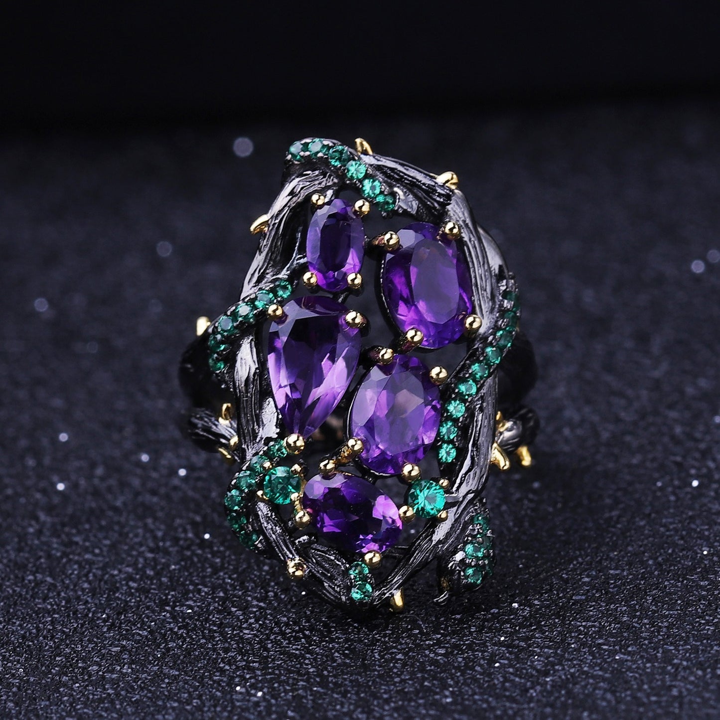 Kemstone Handcrafted Original Design Promise Rings Amethyst Ring in 925 Sterling Silver Sanke Design Whispering Gems Series Statement Rings for Women (size 5-10),K23407R
