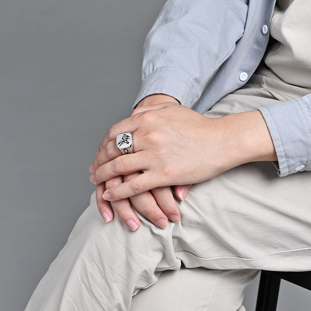 Kemstone Stainless Steel Anubis Guardian Ring for Men K-R951