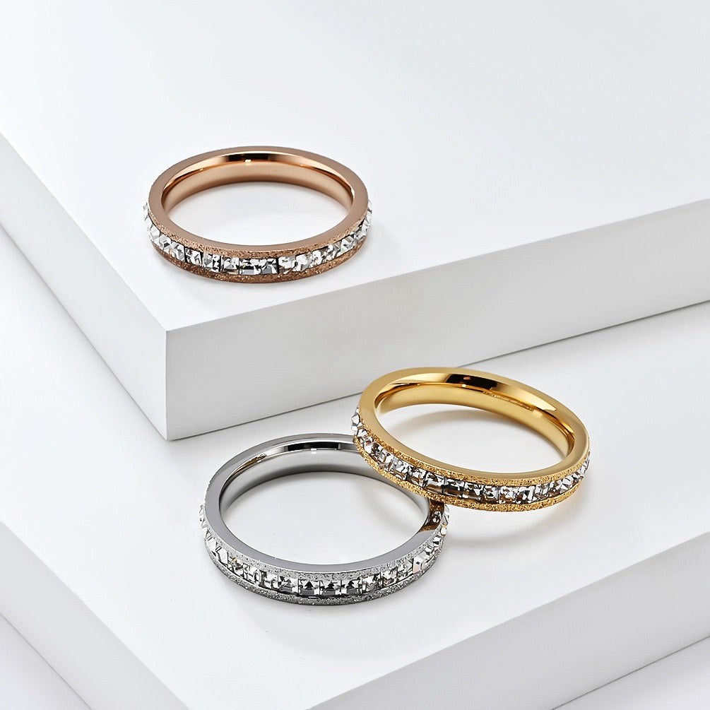 Chic Square Diamond & Pearl Sand Titanium Ring - Minimalist Full-Pave Design, Genderless Statement Piece for Fashion-Forward Women K-R947