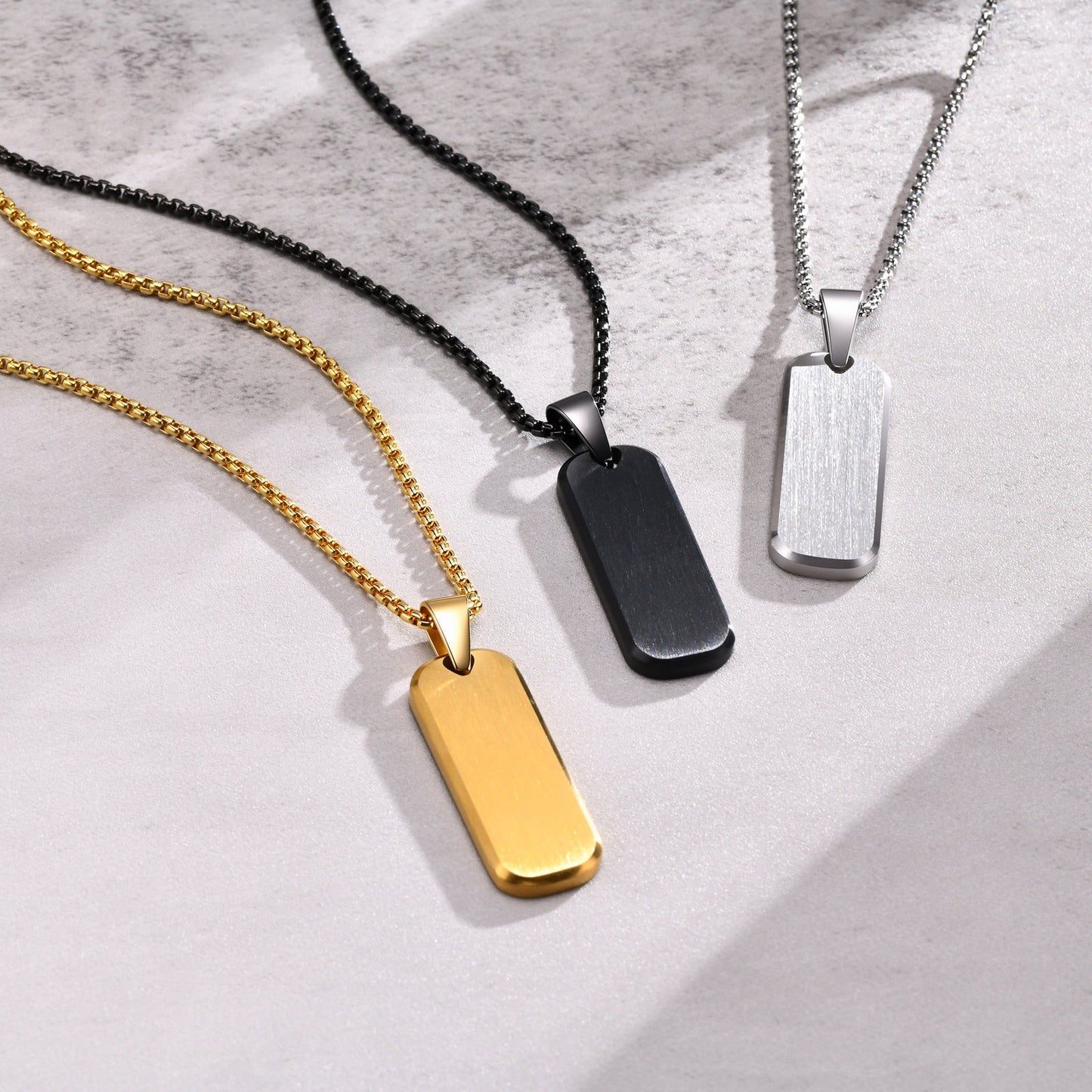Kemstone Tag Pendant Necklace Beveled Edge Stainless Steel Rectangle Plate for Men PN-1896