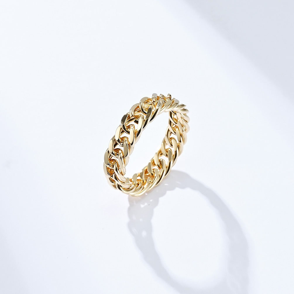 Kemstone Titanium Steel Cuban Chain Link Ring – Double Chain for Men & Women Jewelry K-R700