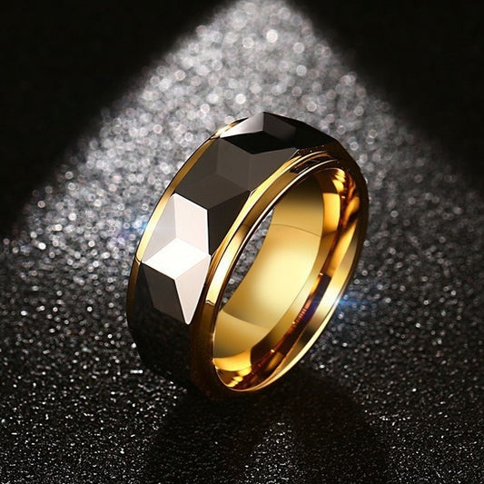 Kemstone Tungsten Steel Gold Accent Ring for Men - Minimalist Contrast for Modern Lifestyles TCR-043
