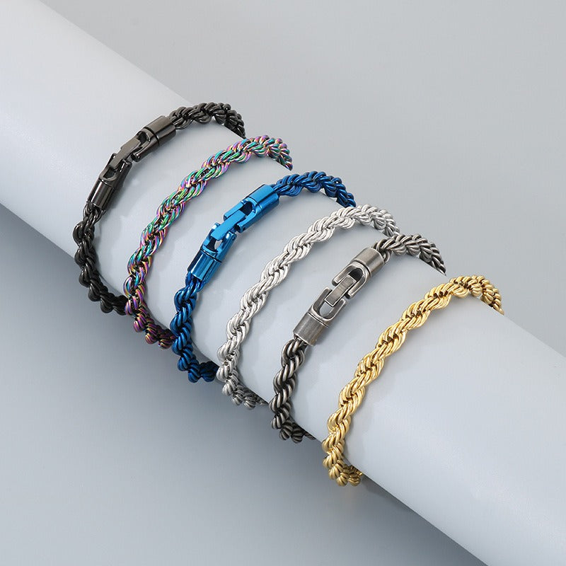 Kemstone Titanium Steel Rope Chain Bracelet & Necklace for Men – Hip Hop Twisted Link, 6 Colors KN299096-KFC