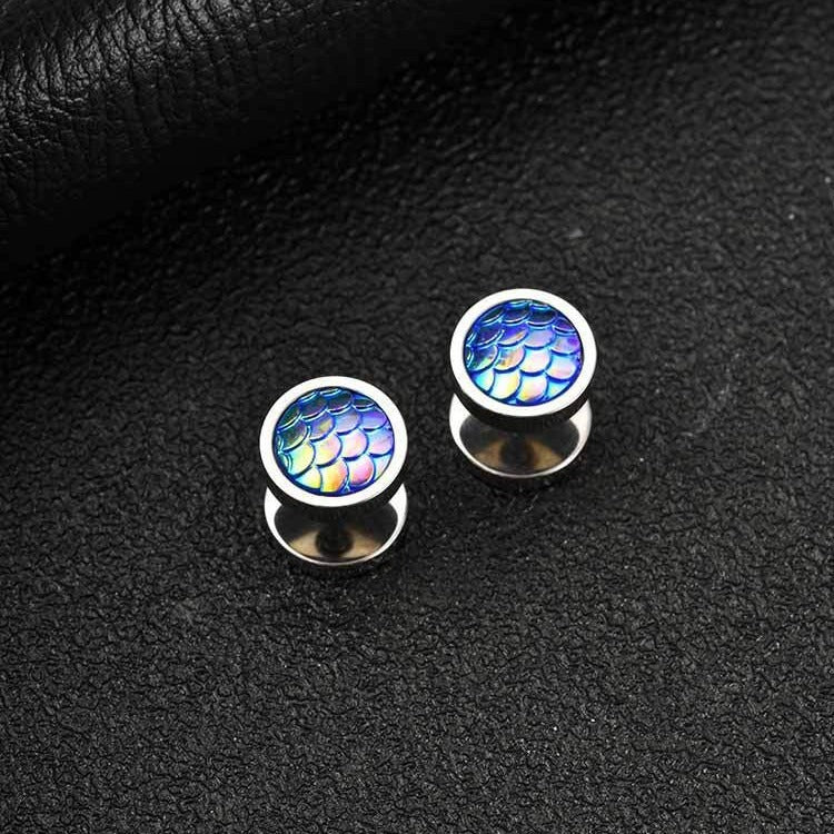 Kemstone Stainless Steel Colorful Fish Scale Stud Earrings for Men ES-832