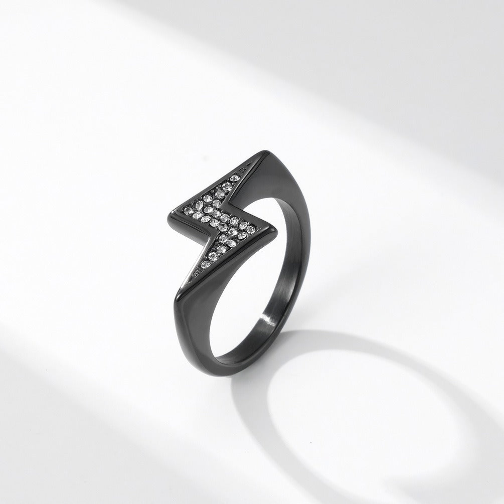 Kemstone Lightning Bolt Ring for Men Stainless Steel Stone Accent K-R644