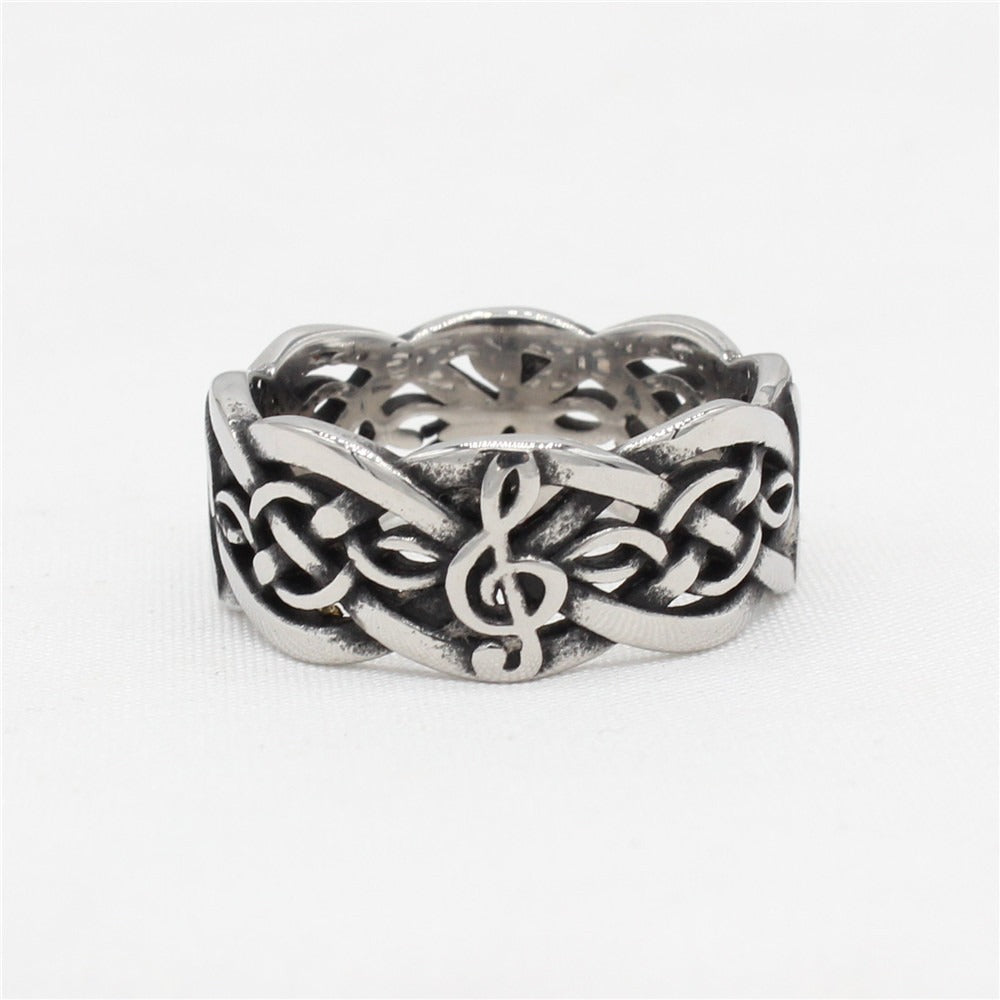Kemstone Music Note Ring for Men Titanium Steel Celtic Knot Vintage R1685