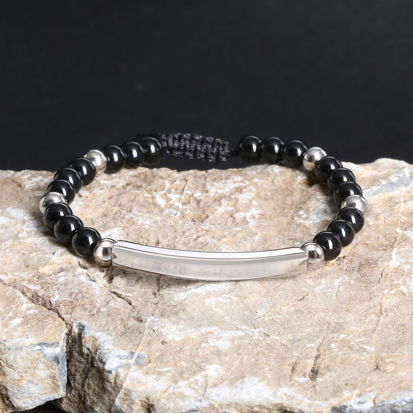 Kemstone Stainless Steel Bar Beaded Bracelet for Men – Tiger Eye & Black Onyx BR-2353