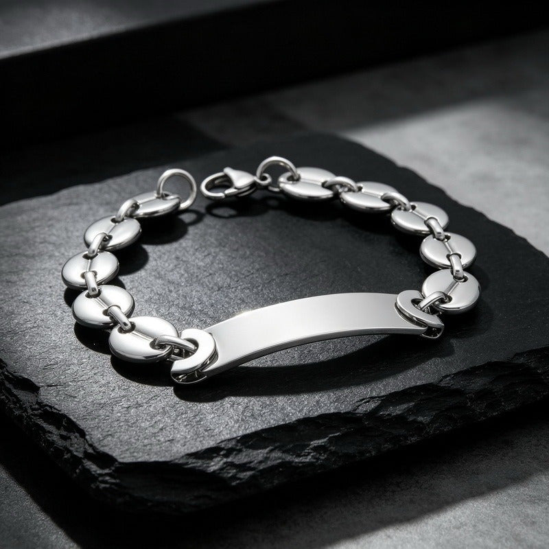 Kemstone Titanium Steel ID Bracelet for Men Curved Plate Oval Links KB216593-JG
