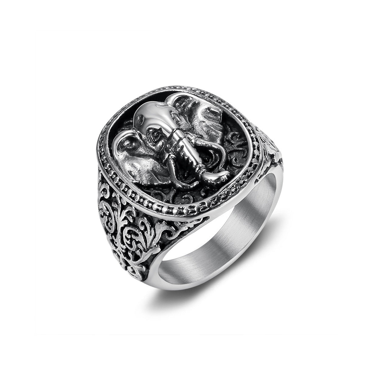 Kemstone Elephant Signet Ring for Men Stainless Steel Vintage Engraved TR0398