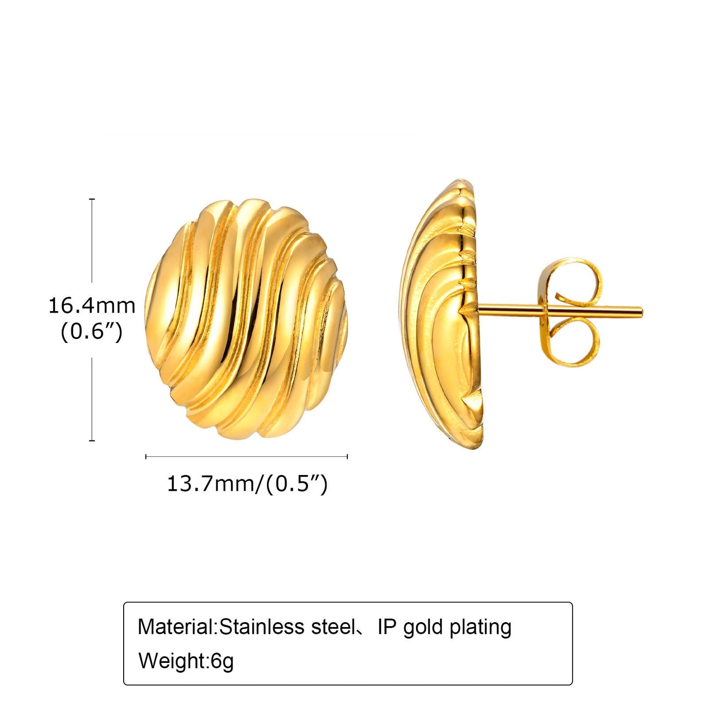 Pendientes Kemstone de acero inoxidable con textura de concha dorada para mujer ES-458