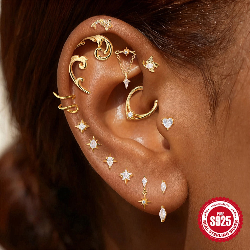 Kemstone 925 Sterling Silver Snake Cartilage Stud for Women Flat Back Piercing Earring Gold 60267192110C
