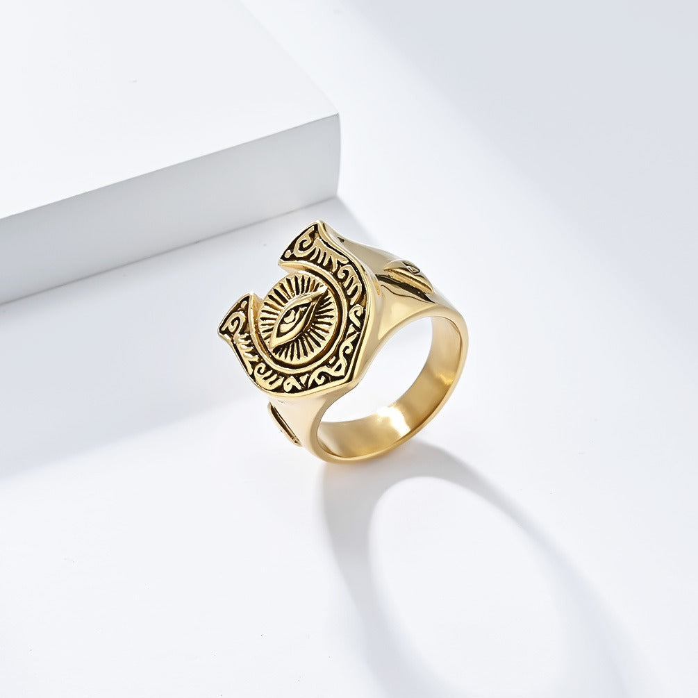 Kemstone Stainless Steel Horseshoe Eye Signet Ring for Men K-R808