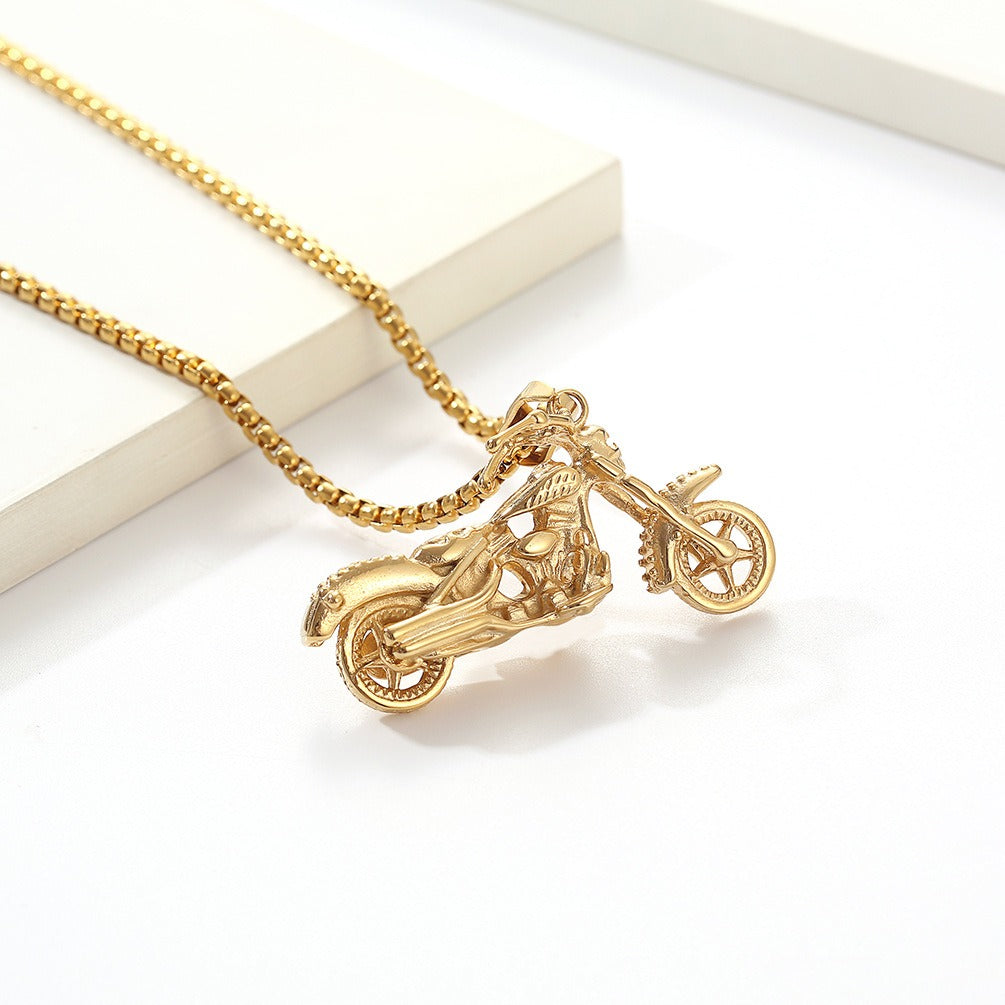 Kemston Skull Motorcycle Pendant Necklace for Men Stainless Steel Gothic Biker K-PT457